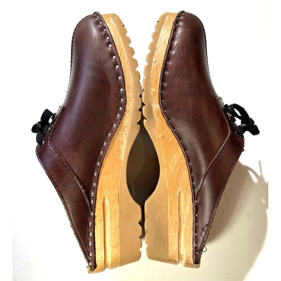 Troentorp Swedish Clogs Brown Leather Lace-Up Size 41 Wooden Sole Handmade Shoes - Picture 8 of 16